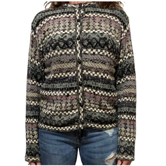 Cody Grannycore Vintage Grey Patterned Knit Button Up Cardigan Small - Picture 5 of 8